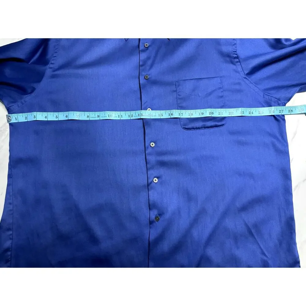 Geoffrey Beene Royal Blue Sateen Stiff Collar Long Sleeve Button Down Shirt XXL - Picture 9 of 10